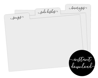 Editable Recipe Card Divider Template - Printable Index Card Size 3x5 4x6 5x7 4x8 Easy Category for Recipe Box Digital File Instant Download