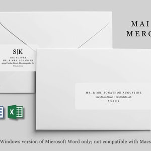 Plantilla de dirección de combinación de correspondencia para etiquetas envolventes - Microsoft Word Excel Avery 22838 - Envoltura imprimible - Descarga instantánea de archivos digitales