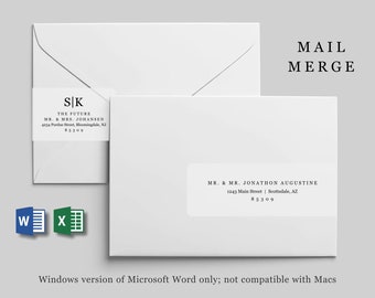 Mail Merge Address Template for Wraparound Labels - Microsoft Word Excel Avery 22838 - Printable Wrap Around - Instant Download Digital File