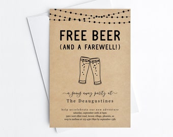 Funny Free Beer Going Away Party Invitation Template, Printable Farewell Bon Voyage Son Daughter Invite, Instant Download Digital File