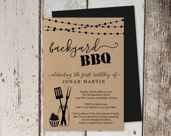 Girl or Boys Backyard Birthday BBQ Invitation Template, Printable First 1st 2nd 3rd Party Barbeque Barbecue Invite Instant Download File PDF