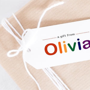 Kids Gift Tag Template - Printable Birthday Favor Tag Personalize w Name Custom Colors for Girl / Boy Editable Digital File Instant Download