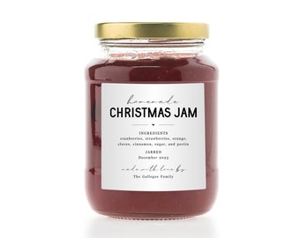 Christmas Jam Label Template - Printable Homemade Christmas Jam Gift Sticker, Personalize Custom Editable Digital File Instant Download PDF