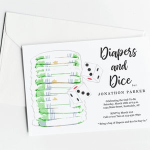 Diapers and Dice Party Invitation Template, Printable Daddy Diaper Guys / Men Baby Shower Invite & Evite, Instant Download Digital File PDF