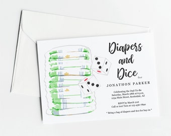 Diapers and Dice Party Invitation Template, Printable Daddy Diaper Guys / Men Baby Shower Invite & Evite, Instant Download Digital File PDF