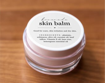 Skin Balm Label Template - Printable Homemade Healing Salve Sticker, Skincare Round Seal, Editable File Download PDF