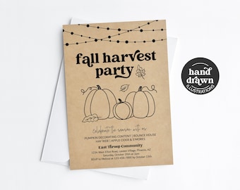 Fall Harvest Party Invitation Template, Printable Fall Party Celebration Invite Evite Community Church Company Celebration Download Digital