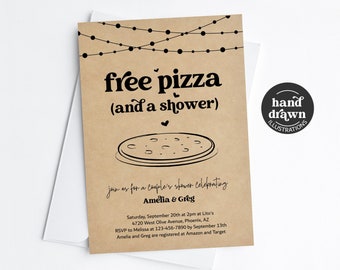 Free Pizza Funny Couple's Shower Invitation Template, Fun Printable Wedding Bridal Shower Pizza Party Invite Evite, Download Digital File
