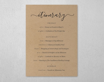 Wedding / Bachelorette Party / Birthday Weekend Itinerary Template, Schedule of Events, Editable Program, Instant Download Digital File PDF