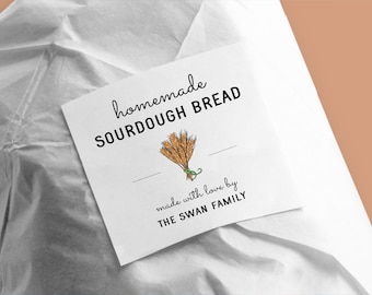 Homemade Bread Label Template, Printable Cute Sourdough Whole Wheat Rye White Sandwich Bread Square Sticker / Tag, Download Digital File