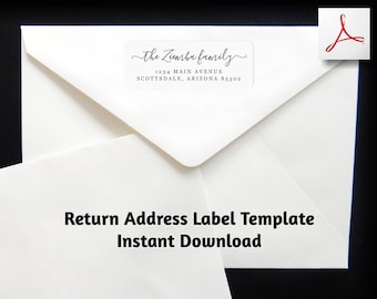 Return Address Label Template, Printable Envelope Label, Avery 1 x 2 5/8 Instant Download Digital File Editable PDF, Wedding, Christmas, etc