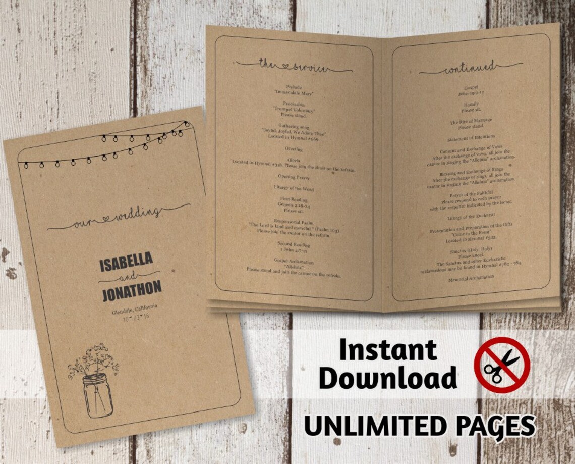Printable Wedding Ceremony Book Template Unlimited Pages - Etsy