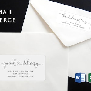 Mail Merge Address Label Template - Avery 2 x 4&quot; - Microsoft Word - Printable Instant Download Digital File - Wedding Christmas Envelope