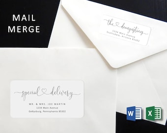 Mail Merge Address Label Template - Avery 2 x 4" - Microsoft Word - Printable Instant Download Digital File - Wedding Christmas Envelope