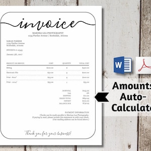printable invoice template no color ink word pdf download etsy