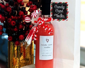Printable Candy Cane Vodka Bottle Label Template, Custom Vodka Gift / Favor Tag, Personalize Custom Digital File Instant Download DIY