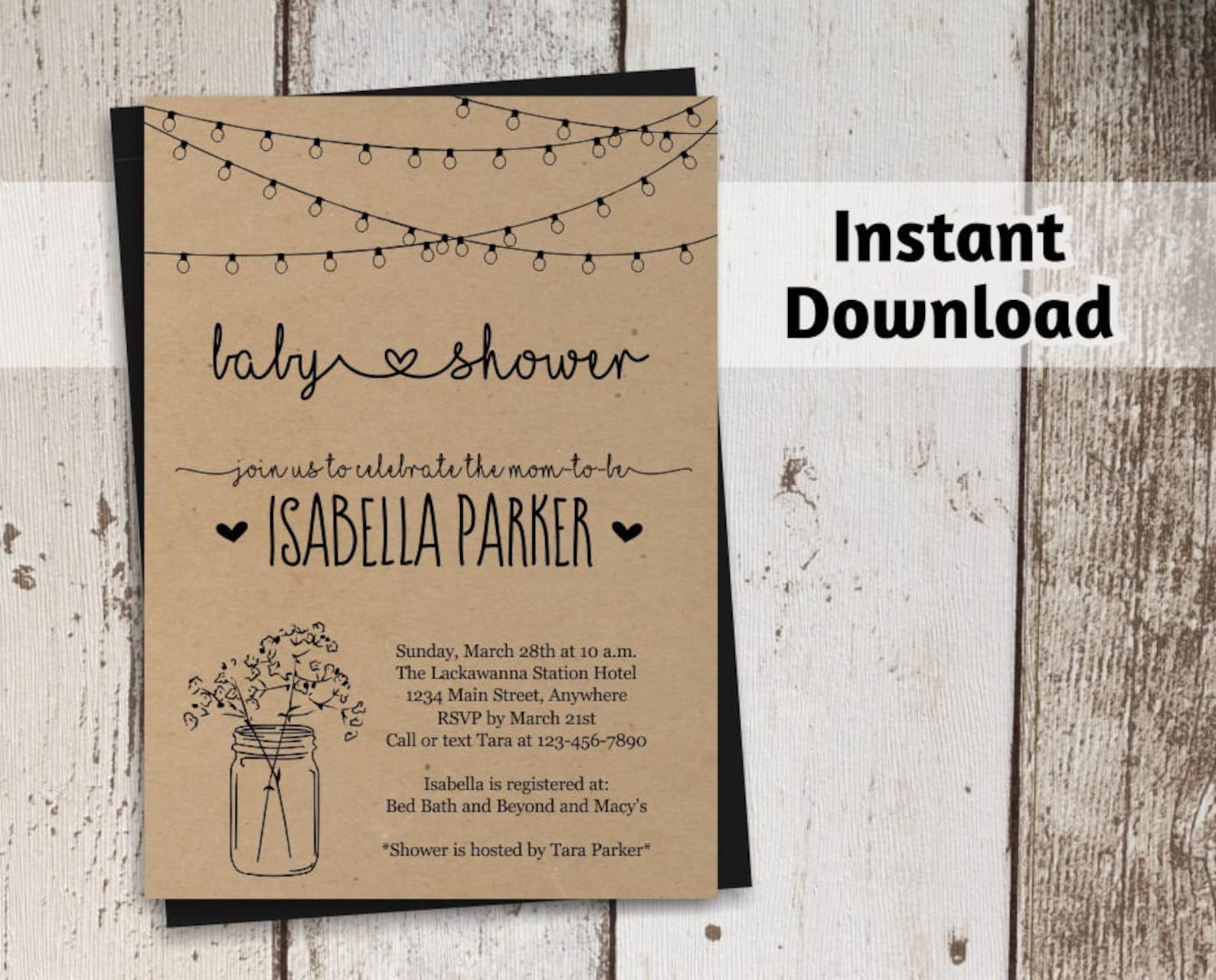 Printable Rustic Baby Shower Invitation Template Boy Girl Etsy