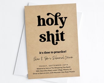Funny Rehearsal Dinner Invitation Template, Printable Fun Holy Shit Wedding Rehearsal Invite Evite Editable Instant Download Digital File