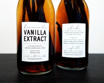 Homemade Vanilla Extract Labels with Instructions - Set of 18 Front and Back (36 in all) Personalized Gift Stickers - Water & Oil Resistant