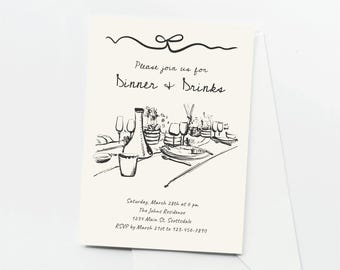 Dinner and Drinks Invitation Template, Dinner Party, Adult Dinner Party, Hand Drawn Doodle, Printable & Evite, Instant Download Digital File