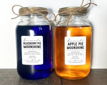 Homemade Apple Pie Moonshine Labels - Set of 15 Personalized Gift Stickers - Water & Oil Resistant - Blueberry Pie, Root Beer, Cherry Pie