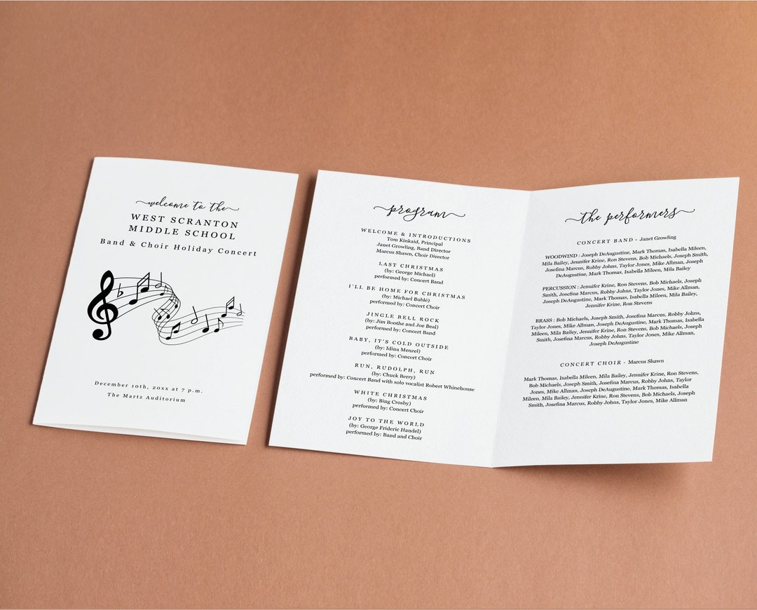 Choir or Band Concert Program Template, Printable Pamphlet