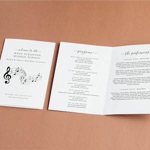 Choir or Band Concert Program Template, Printable Pamphlet, Editable Word Download Folded Booklet, College Church High School Middle School