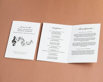 Choir or Band Concert Program Template, Printable Pamphlet, Editable Word Download Folded Booklet, College Church High School Middle School