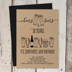 Cheers & Beers Birthday Invitation Template, Brewery Party Invite Téléchargement instantané Fichier numérique - Papier Kraft - 30e 30 40e 40 50e 50 ans