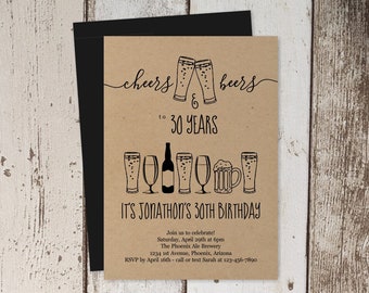 Cheers & Beers Birthday Invitation Template, Brewery Party Invite Instant Download Digital File - Kraft Paper - 30th 30 40th 40 50th 50 Year