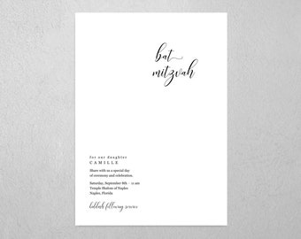 Minimalist Bar Bat Mitzvah Invitation Template - Printable Modern Chic Simple Invite & Evite, Instant Download Digital File PDF, All In One