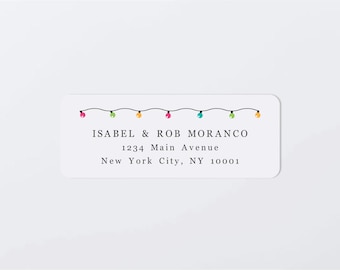 Christmas Address Label Template - Printable Envelope Return Address Label, Avery 1 x 2-5/8", Christmas Light, Download Digital Editable PDF