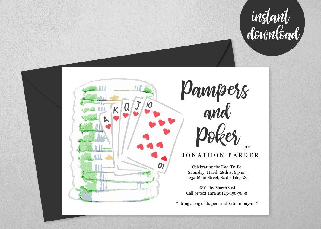 pampers and poker party invitation template printable poker party invitation template