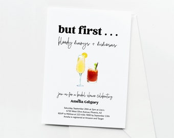 Funny Bridal Shower Invitation Template, Printable But First Bloody Marys & Mimosas Cocktail Bar Invite Evite, Instant Download Digital File