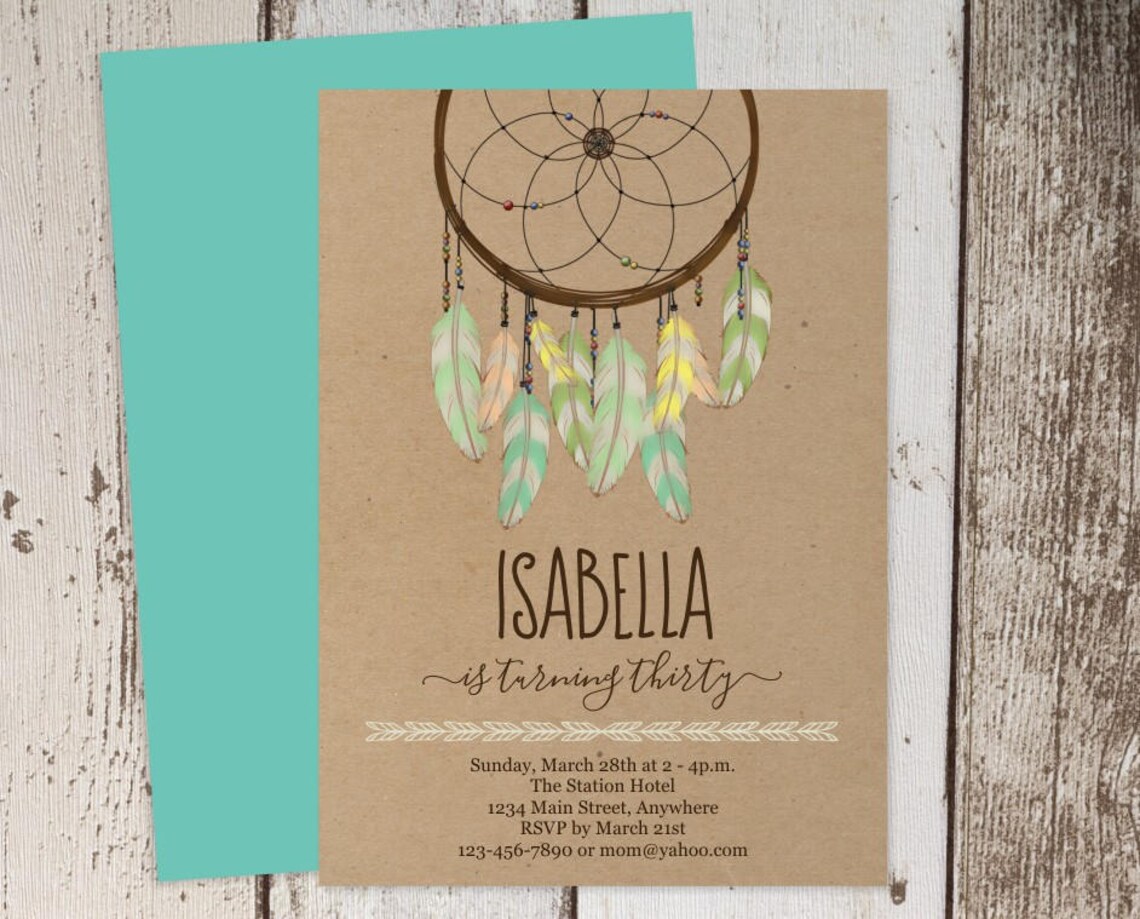 Dream Catcher Invitation Feather Dreamcatcher Birthday Party - Etsy