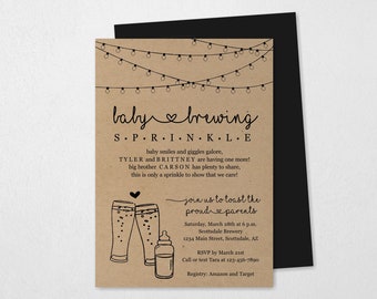 Baby Brewing Sprinkle Invitation Template, Printable Gender Neutral Beer Bottle Toast Couple Party Invite, Instant Download Digital File PDF