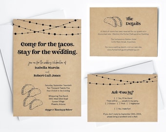 Funny Taco Wedding Invitation Template, Fun Mexican Fiesta Taco Bar Truck Bell Printable Set, Kraft Paper, Instant Download PDF Suite