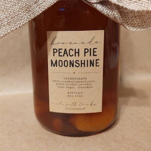 Homemade Peach Pie Moonshine Label Template - Printable Jar Gift Sticker, Personalize Custom Editable Digital File Instant Download DIY PDF