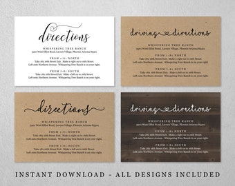 Directions Card Template - Printable Wedding Direction Enclosure Insert - Rustic Kraft Paper - Editable Instant Download Digital File PDF