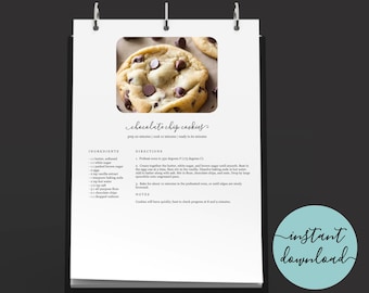 Recipe Template - Editable Recipe Book w Pictures - Printable Photo Recipe Binder Kit - Recipe Card Page - Instant Download Digital File PDF