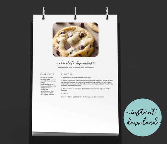 Recipe Template - Editable Recipe Book w Pictures - Printable Photo Recipe Binder Kit - Recipe Card Page - Instant Download Digital File PDF