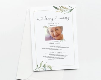 Funeral Announcement Card Template for Women, Printable Memorial Service Invite, Mass Invitation, Instant Download Digital File 5x7 PDF