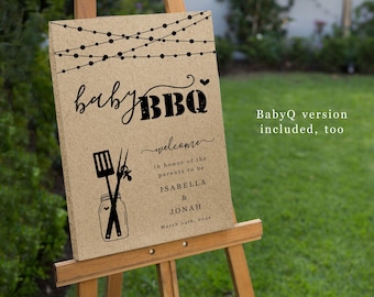 Baby BBQ BabyQ Welcome Sign Template - Printable Barbeque Couple's Baby Shower, Gender Reveal, Sprinkle Rustic Poster Decor Instant Download