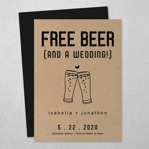 Free Beer Funny Save the Date Card, Printable Invitation Template, Rustic Brewery Toast, Kraft Paper, Editable Instant Download Digital File