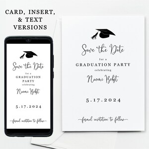 Abschlussfeier Save the Date Ecard/Einsatz Vorlage, Printable 2025 Grad Partyzeremonie Save the Date, Junge Mädchen, Telefon Download Digital
