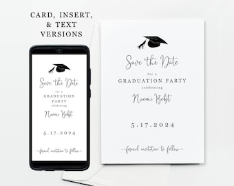Graduation Save the Date Ecard / Card / Insert Template, Printable 2025 Grad Party Ceremony Save the Date, Boy Girl, Phone Download Digital