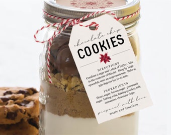 Christmas Cookie Mix in a Jar Gift Tag Template - Instructions Directions Ingredients, Custom Editable PDF Digital File Instant Download