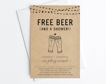 Free Beer Funny Couple's Shower Invitation Template, Fun Printable Wedding Bridal Shower Brewery Invite Evite, Instant Download Digital File