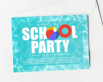 End of School Pool Party Invitation Template, Printable Pool, Water Park, Indoor Pool Invite & Evite, Instant Download Digital File Corjl