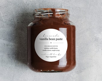 Round Homemade Vanilla Bean Paste Label Template - Printable Gift Sticker, Personalize Custom Editable PDF Digital File Instant Download DIY